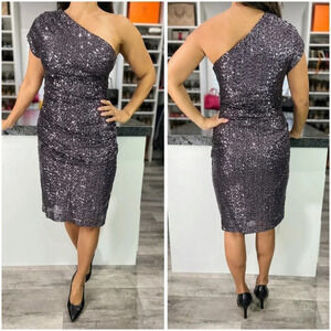 Julian Joyce by Mandalay Rare Purple Sequined One Shoulder Midi Dress $495